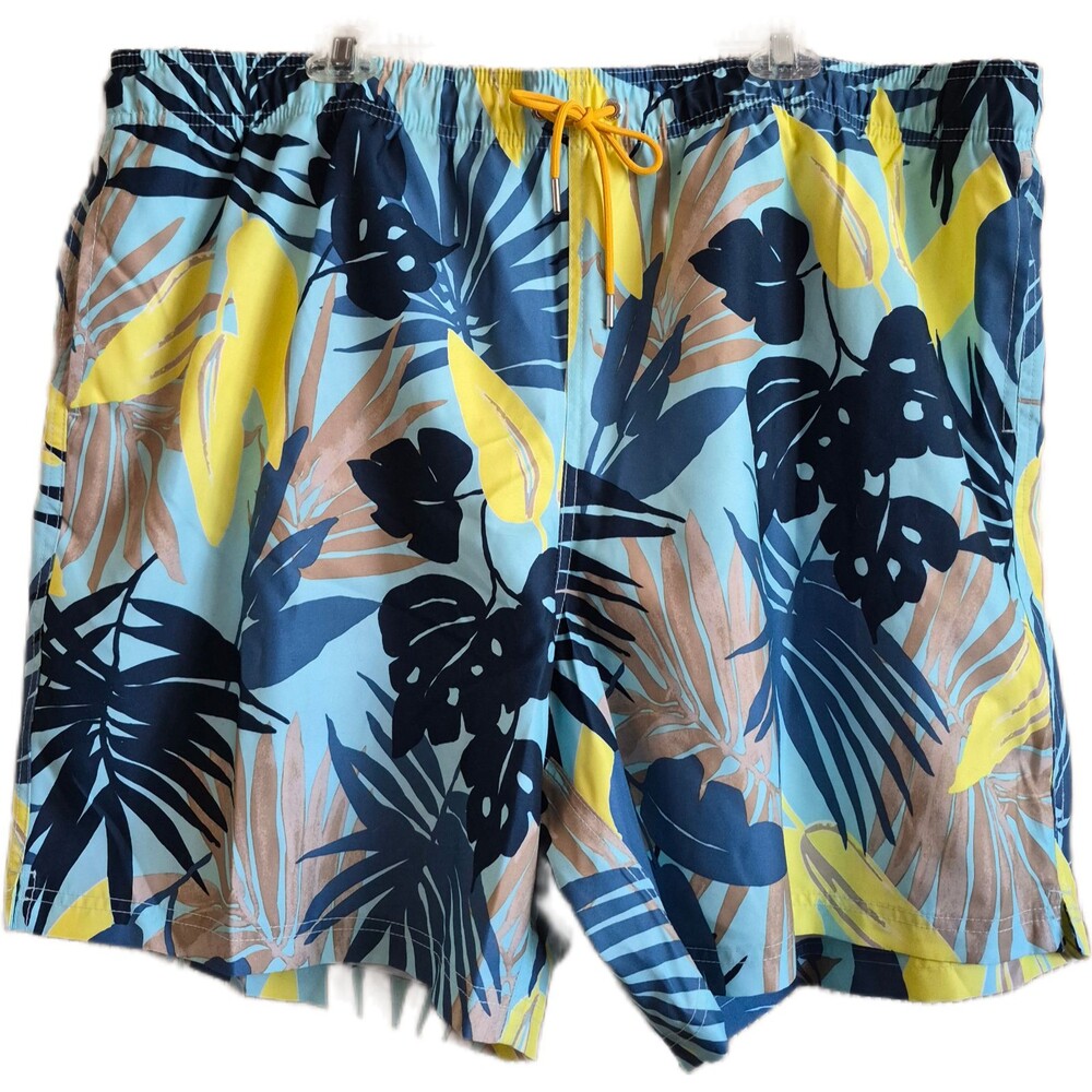 Lands End Men's Swim Shorts Size 2XLT Blue Hawaiian Tropical Mesh Lined Trunks